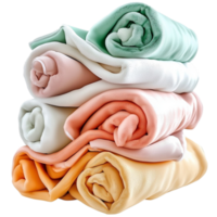 A neatly folded stack of pastel blankets is arranged in a cozy and inviting manner png