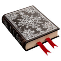 A beautifully designed black book with silver snowflake patterns and red bookmarks looks png
