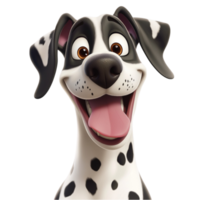 Playful Dalmatian with black spots and a joyful expression looks full of energy and charm png