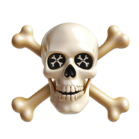 A detailed skull with crossbones has starshaped eyes and a mischievous expression png