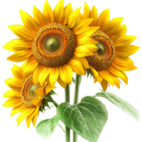 A bouquet of yellow sunflowers with green leaves beams with warmth png
