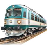 ein blaugrün und Silber Passagier Zug bewegt sich schnell auf es ist Spuren mit glatt Design png