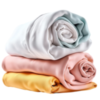 A neatly folded stack of pastelcolored blankets showcases and cozy fabric textures png