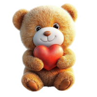 A cuddly teddy bear holds a red heart with a warm and loving expression on its face png