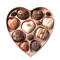 A heartshaped box filled with assorted gourmet chocolates is arranged in a luxurious golden tray png