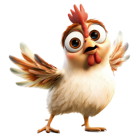 A surprised chicken with ruffled feathers looks comically shocked with wide expressive eyes png
