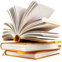 A stack of open books with goldenedged pages appears to be floating with dynamic movement png