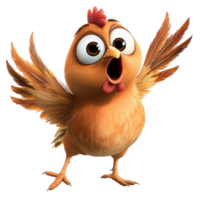 Adorable cartoon chicken with big eyes flaps its wings in a surprised expression png