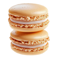 Stack of golden macarons with creamy filling looks sweet and tempting png