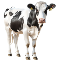 Black and white iry cow stands in a natural pose png