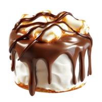 Chocolate drizzled dessert with a marshmallowlike texture and a creamy base looks png