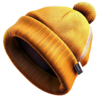 Warm knitted yellow beanie with a texture and a fluffy pompom is perfect for cold weather png