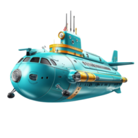 Blue submarine with a sleek design floats in the ocean with advanced technology png