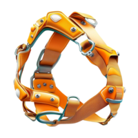 Orange and yellow safety harness with multiple straps and metal buckles looks strong and secure png