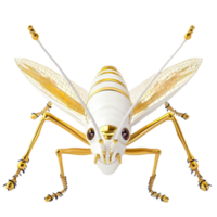 White and gold grasshopper with intricate details and a metallic sheen looks surreal and unique png