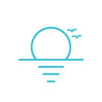 Sun and Sea Icon, Sunset Reflection Isolated on White, Blue icon set. vector