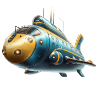 Blue submarine dives sleekly with periscope extended exploring ocean depths png