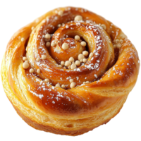 Cinnamon roll swirls with icing and raisins beckoning a cozy breakfast png
