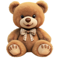 Teddy bear sits plush and brown with a bow inviting cuddly memories png