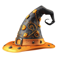 Witchs hat sits pointed and black adorned with stars for a magical costume png