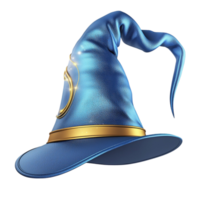 Blue witchs hat sits pointed with gold trim evoking magical fantasy charm png