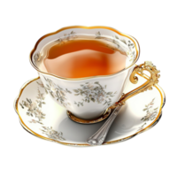 teacup holds amber tea with delicate patterns promising red ation png