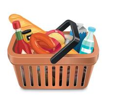 brown grocery basket icon with groceries isolated on white background vector