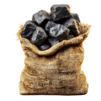 Coal rocks pile rk and heavy in a burlap sack symbolizing industrial power png