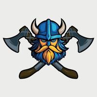 icon of a viking head in a helmet with crossed axes on a white background vector