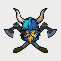 icon of a viking in a helmet with crossed axes on a white background vector