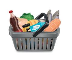 grey grocery basket icon with groceries on white background vector