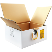 Open white and gold cardboard box with a fragile symbol looks ready for packaging png