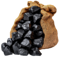 Sack filled with shiny black coal pieces looks heavy and rugged png