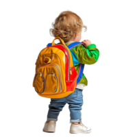 Young child with a orange backpack looks ready for an adventure png