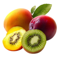 Assorted tropical fruits with colors look and png