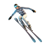 Professional skier in a sleek blue suit miir in a dynamic pose looks fast and skilled png