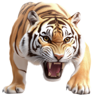 Roaring tiger with sharp teeth and intense eyes looks fierce and wild png