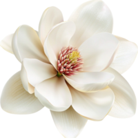 Large white magnolia flower with delicate petals and a pink center looks and natural png