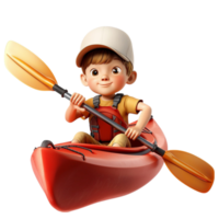Cartoonstyle boy paddling a red kayak with enthusiasm looks adventurous and energetic png