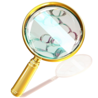 Goldrimmed magnifying glass with a reflective lens looks detailed and investigative png