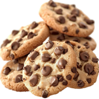 Chocolate chip cookies pile up with a tempting aroma png