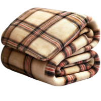 Plaid blanket folds neatly with warm brown and beige patterns png