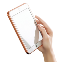 Hand holding a smartphone with a sleek white frame and a large screen looks and hightech png
