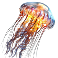 Vibrant jellyfish with glowing blue and orange tentacles looks mesmerizing and realistic png