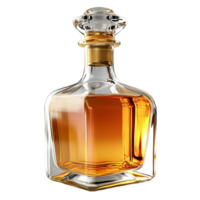 glass decanter filled with golden whiskey and a stopper looks and red png
