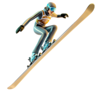 Skilled skier soars miir with a dynamic pose and blue suit png