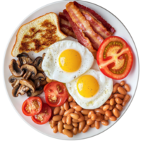 lleno Inglés desayuno es servido con huevos tocino frijoles y brindis png