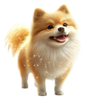 Fluffy Pomeranian dog stands happily with eyes and a wagging tail png