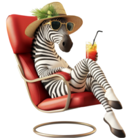 ed zebra wearing sunglasses and a hat lounges in a red chair with a drink png