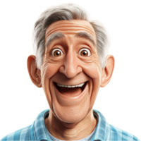 Cheerful elderly man with eyes smiles widely with an expressive face png